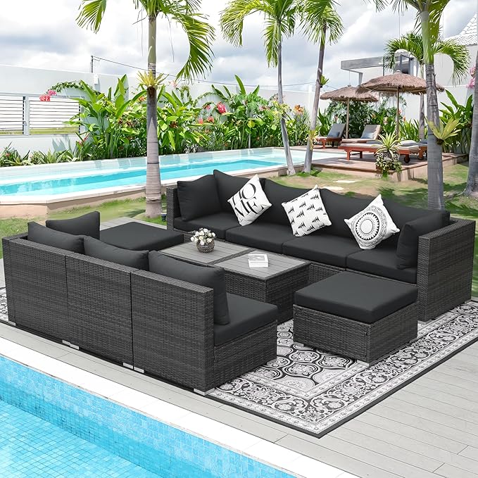 NICESOUL 11 Piece Modern Outdoor Furniture Sofa Set, Extra Large Size Wicker - Image 3