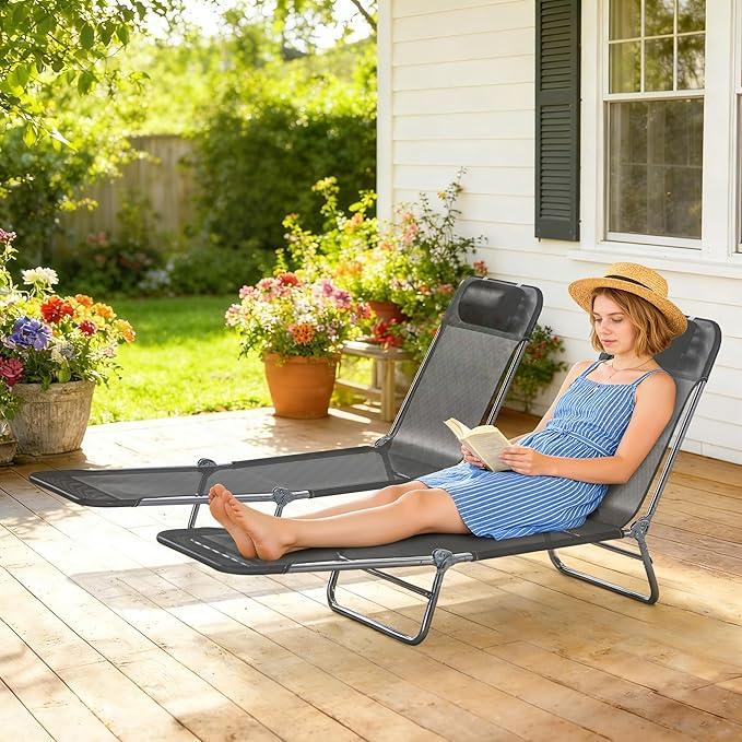 Outsunny 2 Piece Folding Chaise Lounge Chairs, Pool Sun Tanning Chairs - Image 6
