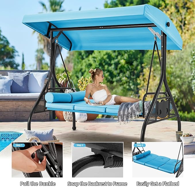 HOMREST 3 Seat Outdoor Porch Swing - Image 3