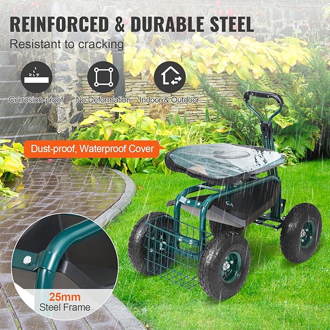 VEVOR Garden Cart Rolling Workseat - Image 6