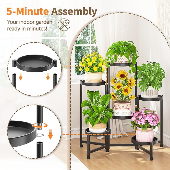 LASZOLA 6 Tiered Folding Tall Plant Stand Indoor - Image 5