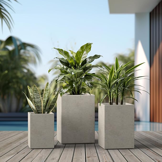 Kante 18.5", 12.6" H Tall Rectangular Concrete Planters Set of 3, Outdoor - Image 7