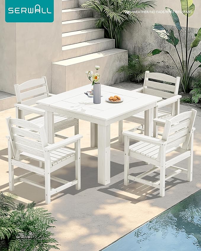 SERWALL Outdoor Dining Set for 4, HDPE Square Table and Chairs Set All Weather - Image 6