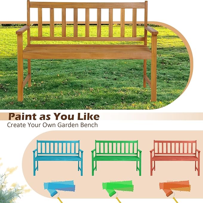 Tangkula Outdoor Acacia Wood Bench, 2-Person Garden Bench - Image 8