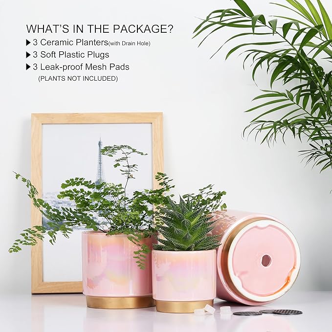 Gepege Pink Indoor Plant Pots for Plants, Ceramic Planter - Image 3