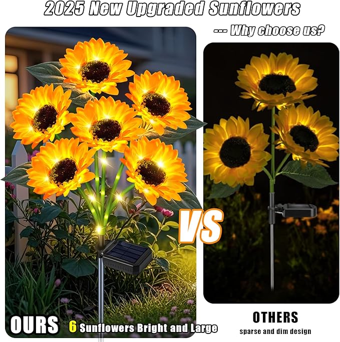 Solar Sunflower Lights Outdoor Flower Lights, 6 Pack 36 Sunflower Waterproof - Image 6