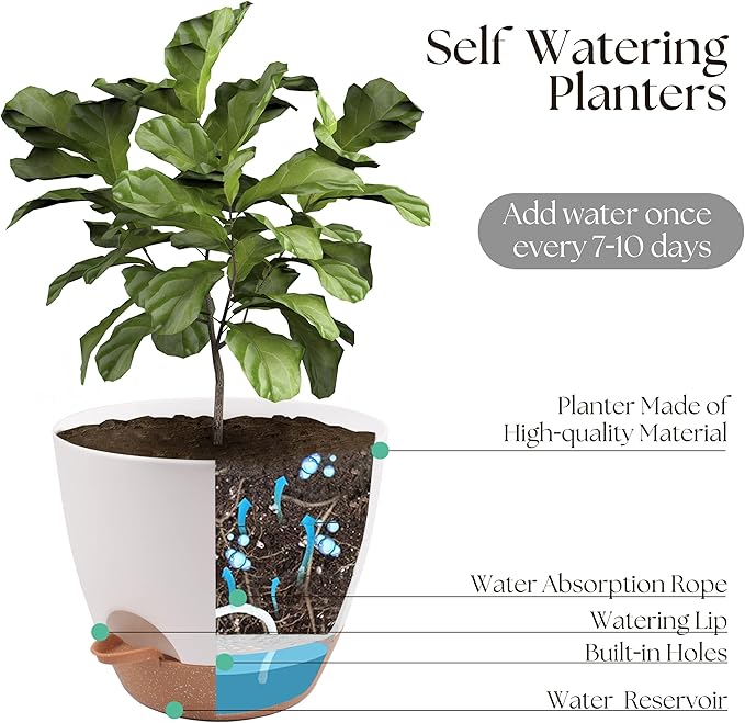 Plant Pots 12/10/9 inch Set of 3, Self Watering Flower Pots Indoor Outdoor - Image 4