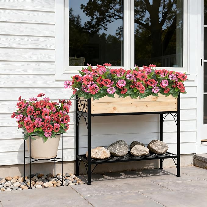 Fake Artificial Flowers for Outdoors Decoration, 4 Bundles Silk Faux Spring - Image 7