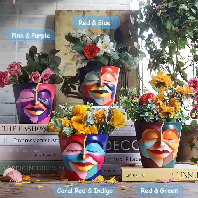 GUGUGO Abstract Rainbow Head Planter, Unique Face Plant Pot - Image 2