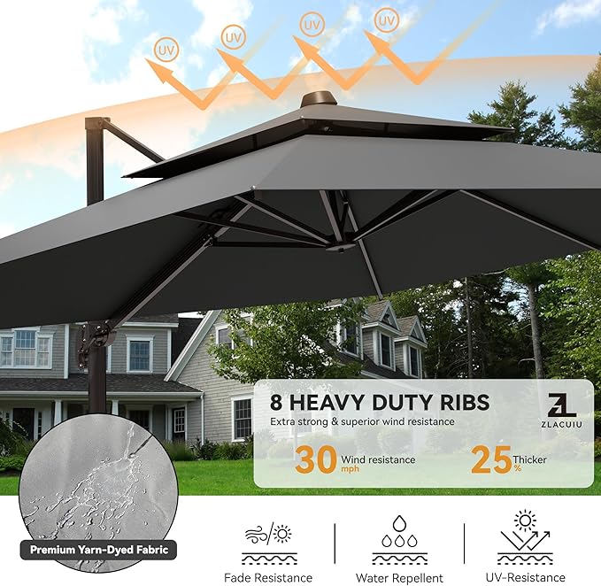 9x12FT Grey Cantilever Outdoor Patio Umbrella - Image 4
