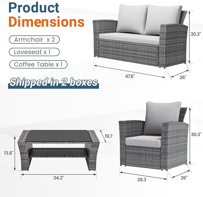 Wisteria Lane 4 Piece Patio Furniture Set, Wicker Outdoor Patio Conversation - Image 8