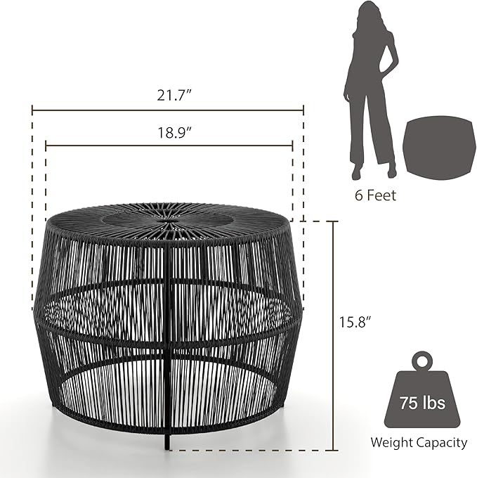 Furniture of America Ysar Boho Rattan Round Coffee Table Outdoor - Image 3