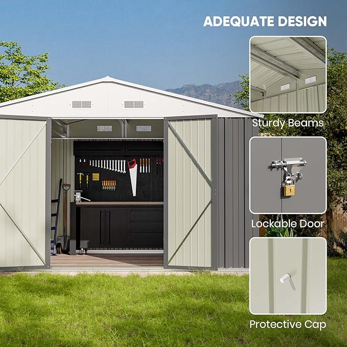 Patiowell 10 x 8 FT Outdoor Storage Shed, Large Garden Tool Metal Shed - Image 3