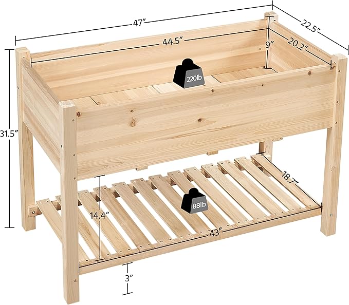 Yaheetech 47x23x32in Wooden Raised Garden Bed - Image 6