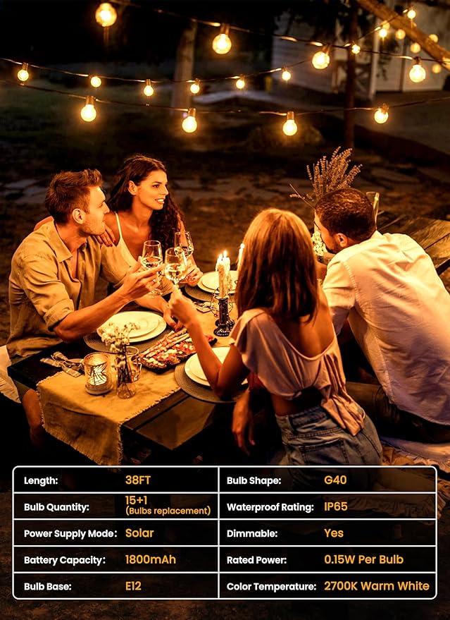 Brightown 38FT Solar String Lights Outdoor - Image 6