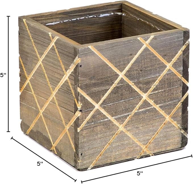 Wood Planter Box with Diamond Cross Hatch Style, 5 Inch Square, Rustic Barn Wood - Image 9