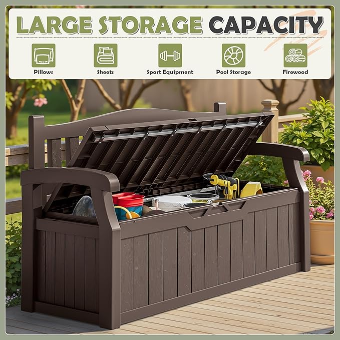 Homall 75 Gallon Outdoor Storage Benches Lockable Deck Box - Image 4