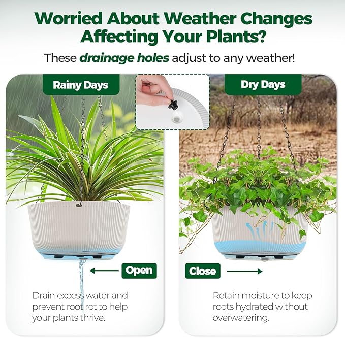 T4U Hanging Planter Self Watering 8 Inch, 2 Pack White Indoor Hanging Plant pots - Image 5