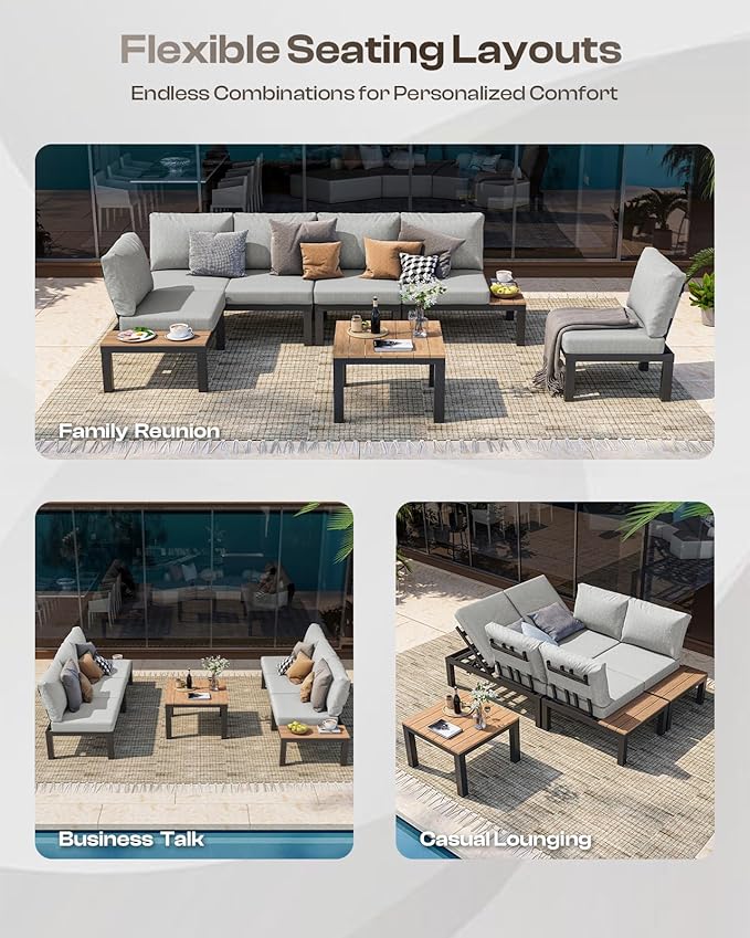 Aluminum Modular Outdoor Patio Furniture Set, 6 Seats Patio Sectional Sofa Set - Image 3
