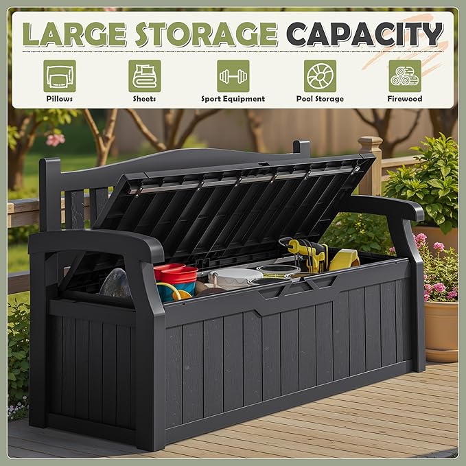 Homall 75 Gallon Outdoor Storage Benches Lockable Deck Box - Image 4