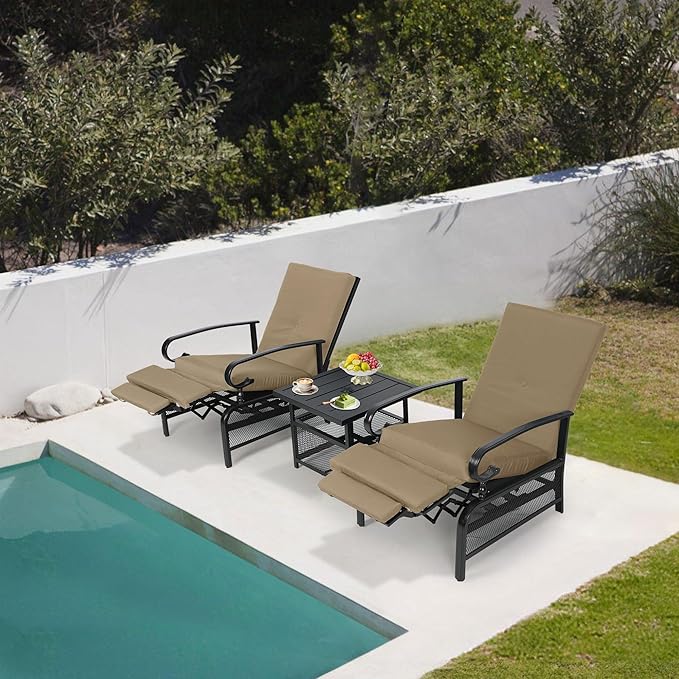 Oakcloud Adjustable Outdoor Lounge Chair Metal Patio Relaxing Recliner Chair Set - Image 6