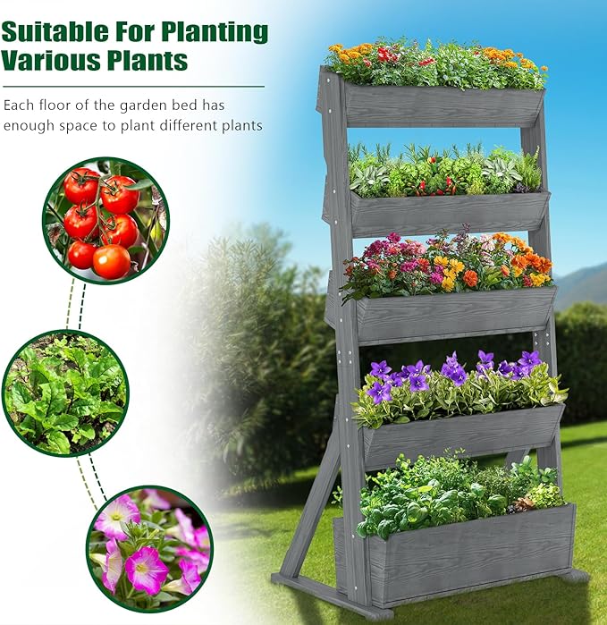 SUNYRISY 4 Tiers Vertical Raised Garden Bed Outdoor Planter Tower, Wooden - Image 7
