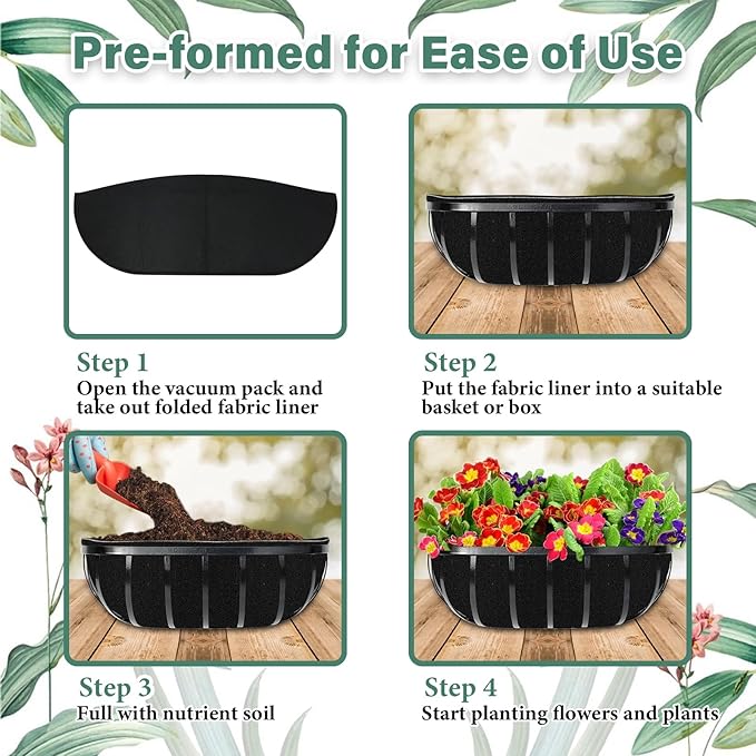 Riare 6 Pack 36 Inch Black Felt Window Box Liners- Fabric Trough Planter Basket - Image 5