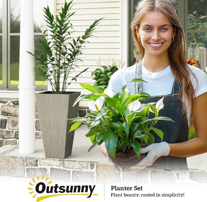 Outsunny Tall Planters for Outdoor Plants Set of 3, 28 in Taper Planters - Image 9