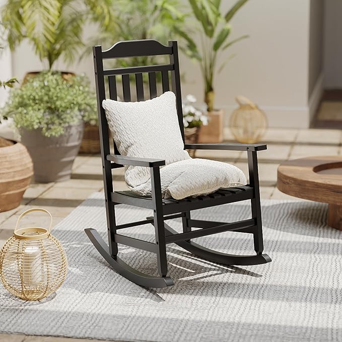 Patio Rocking Chair Outdoor Set of 1, Weather Resistant Poly Resin Oversized - Image 8