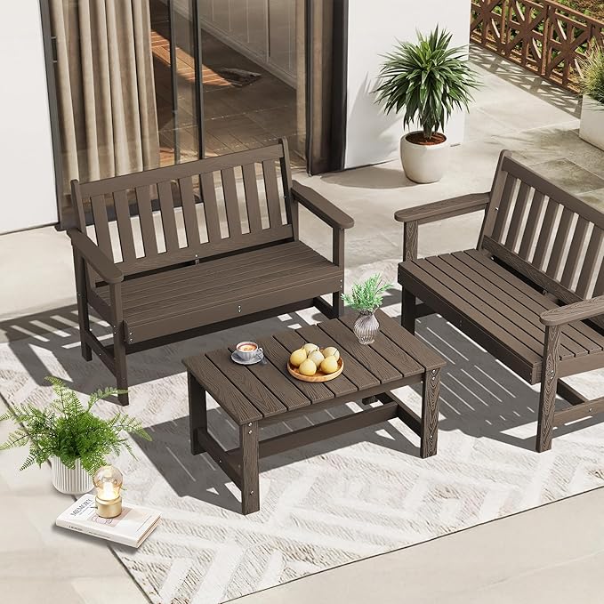 SERWALL HDPE Patio Coffee Table, Rectangle Outdoor Coffee Table, All Weather - Image 11