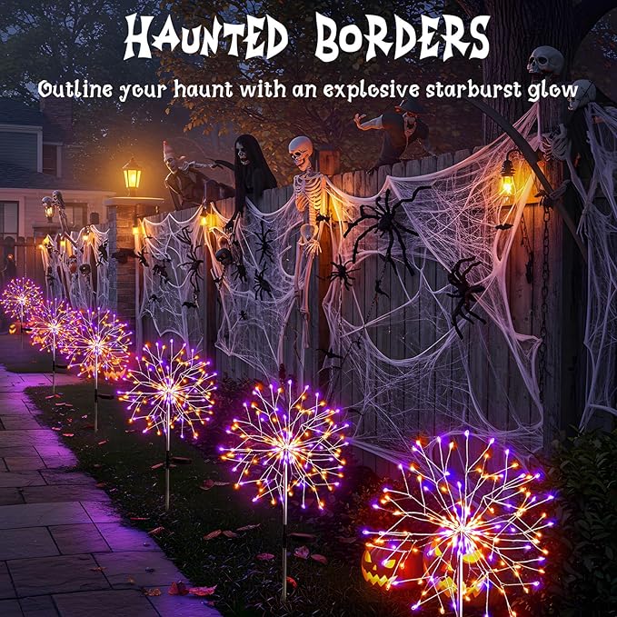 suddus Solar Halloween Lights Outdoor Solar Powered, Upgrade 2-Pack Orange & - Image 6