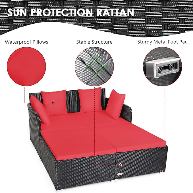 Tangkula Outdoor Rattan Daybed, Sunbed Wicker Furniture w/Spacious Seat - Image 7