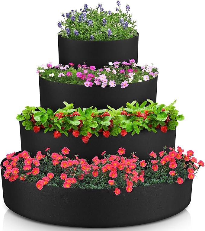 4 Pcs Plant Grow Bags 4 Tiered Strawberry Planter Tower Fabric Raised Garden by Unknown