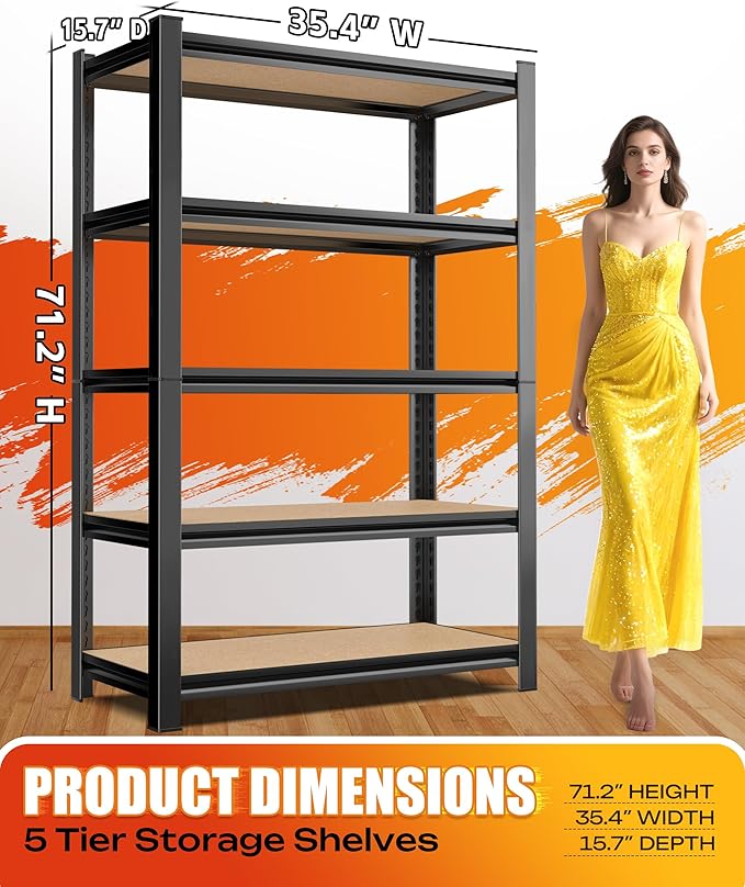 Set of 2 Garage Shelving Heavy Duty Storage Shelves, Metal Adjustable Shelving - Image 3