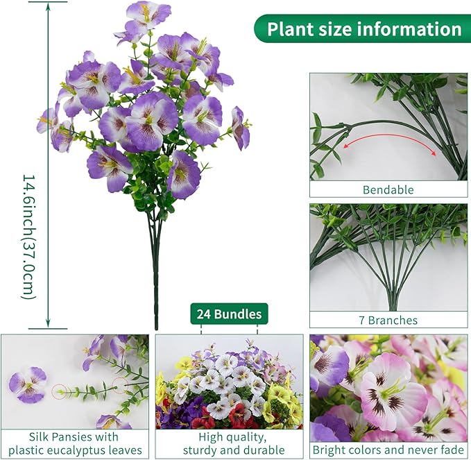 24 Bundles Artificial Pansy Flowers - Image 2