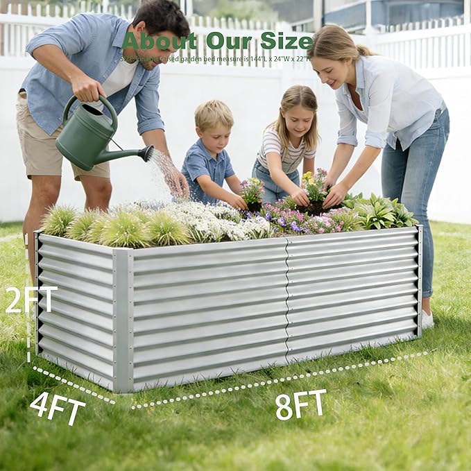 8x4x2ft Raised Garden Beds Kit, Galvanized Planter Garden Boxes Outdoor - Image 4