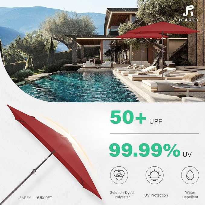 JEAREY 6.5x10 ft Rectangular Patio Umbrellas Rectangle Outdoor Umbrella - Image 5