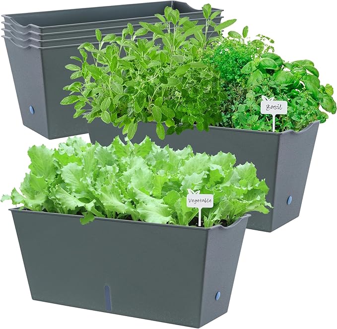 Window Box Planter 6 Pcs, 16.5 Inches Self Watering Rectangle Flower Plant Pots by Oliz