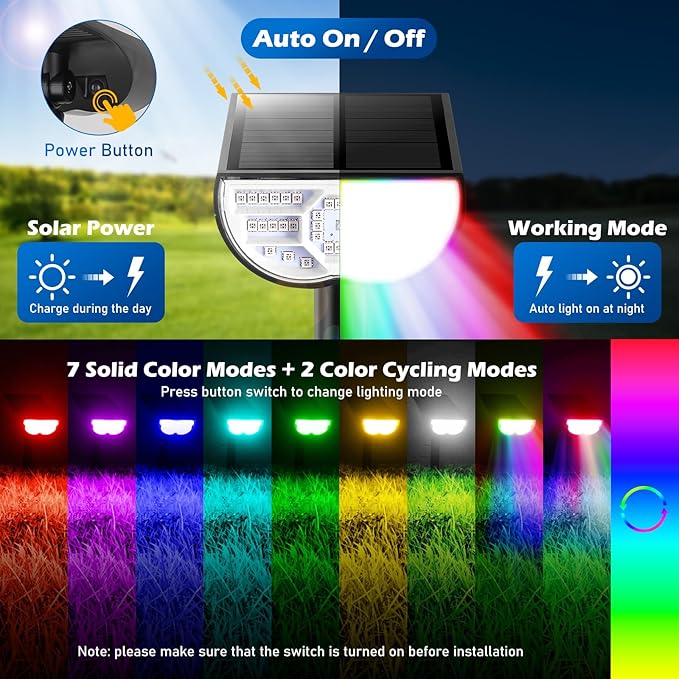 TOBUSA Solar Spot Lights Outdoor Waterproof, RGB Solar Color Changing Lights - Image 3