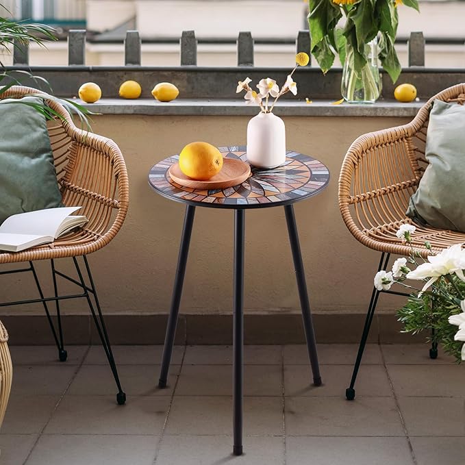 Party Zealot Metal Mosaic Round Side Tables Set of Two 13.4" Small Outdoor - Image 2