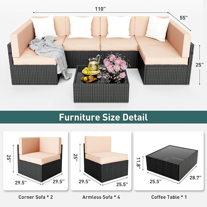 Pamapic 7 Pieces Outdoor Sectional Furniture，Wicker Patio sectional Furniture - Image 3