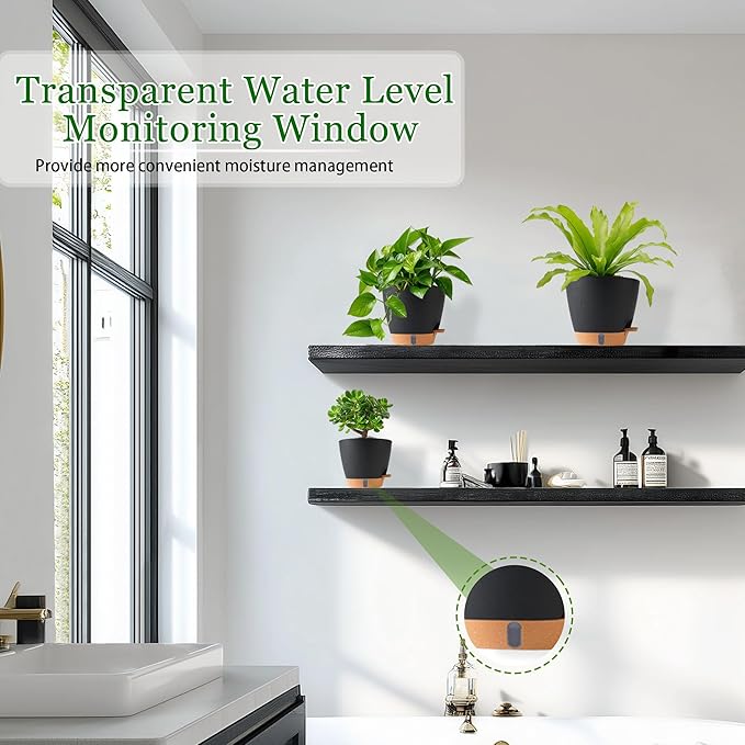 Self Watering Pots for Inoor Ourdoor Plants 8/7/6.5/6/5 Inch Plastic Planters - Image 6