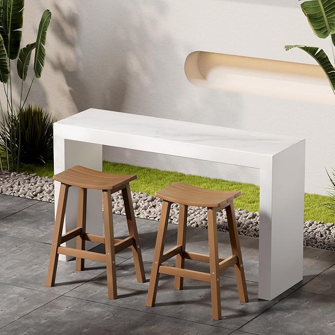 All-Weather Bar Stools Set of 2, Looks Like Real Wood, - Image 9