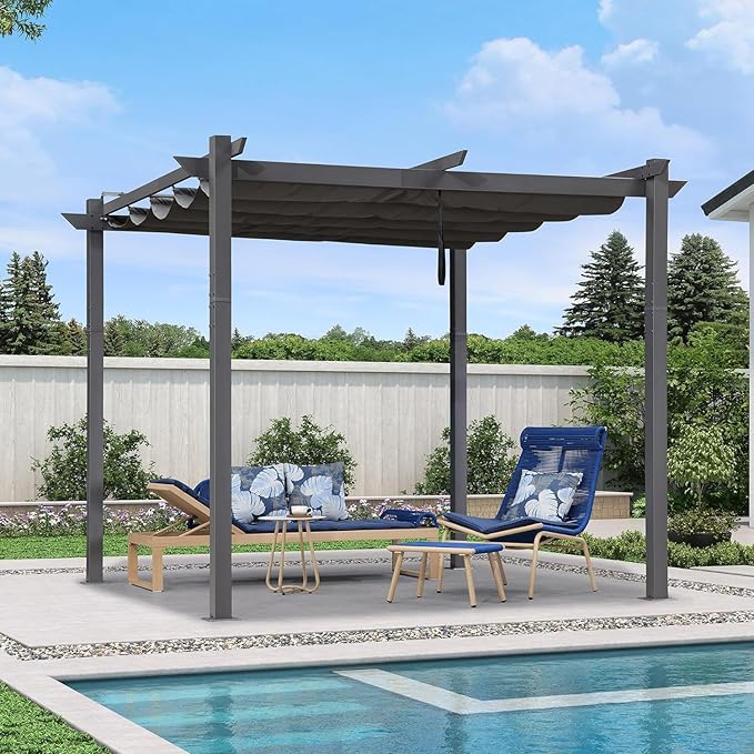 PURPLE LEAF 10' x 10' Aluminum Outdoor Pergola Wind-Resistant Retractable by Unknown