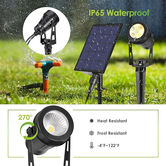 B-right Solar Spot Lights Outdoor, 8 Modes IP65 Waterproof Solar Powered Garden - Image 4