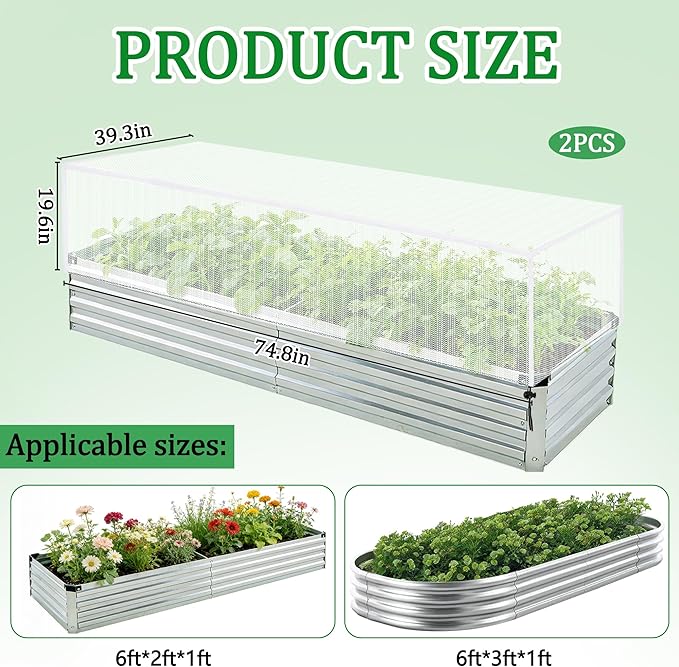 2 Pack Garden Netting for Raised Beds, 74.8" x 39.3" x 19.6" Garden Bed Insect - Image 2