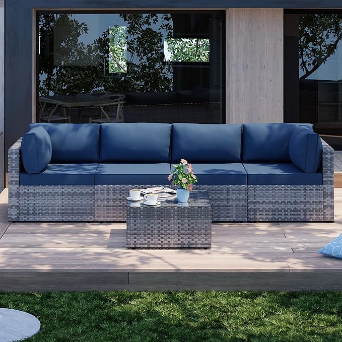 Shintenchi 5 Pieces Outdoor Patio Sectional Sofa Couch - Image 4