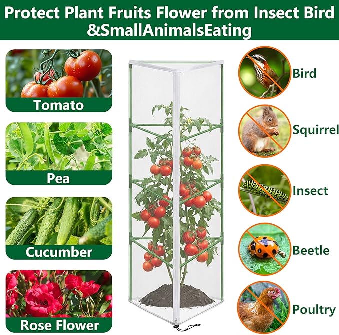 2 Pcs Garden Bird Netting for Triangle Plant Cage, Tomato Trellis Insect Bird - Image 5