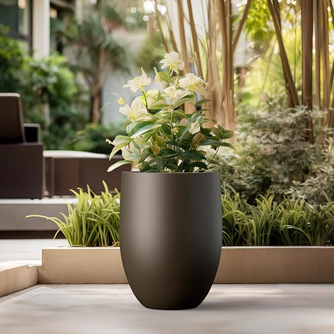 Kante Tall Concrete Planter, 21.7-Inch Height Dark Brown Large Indoor Outdoor - Image 4