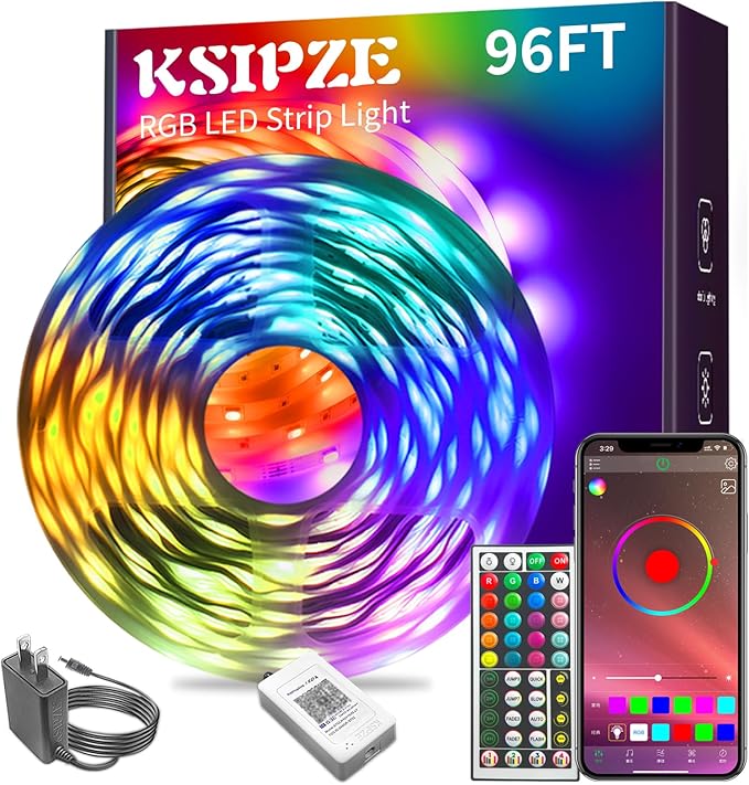 KSIPZE 96ft Led Strip Lights RGB Music Sync Color Changing Bluetooth Led Lights by KSIPZE